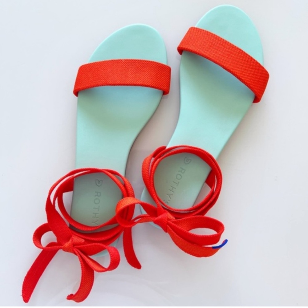 New Rothy’s Picnic Wrap Orange Knit Sandals Flat